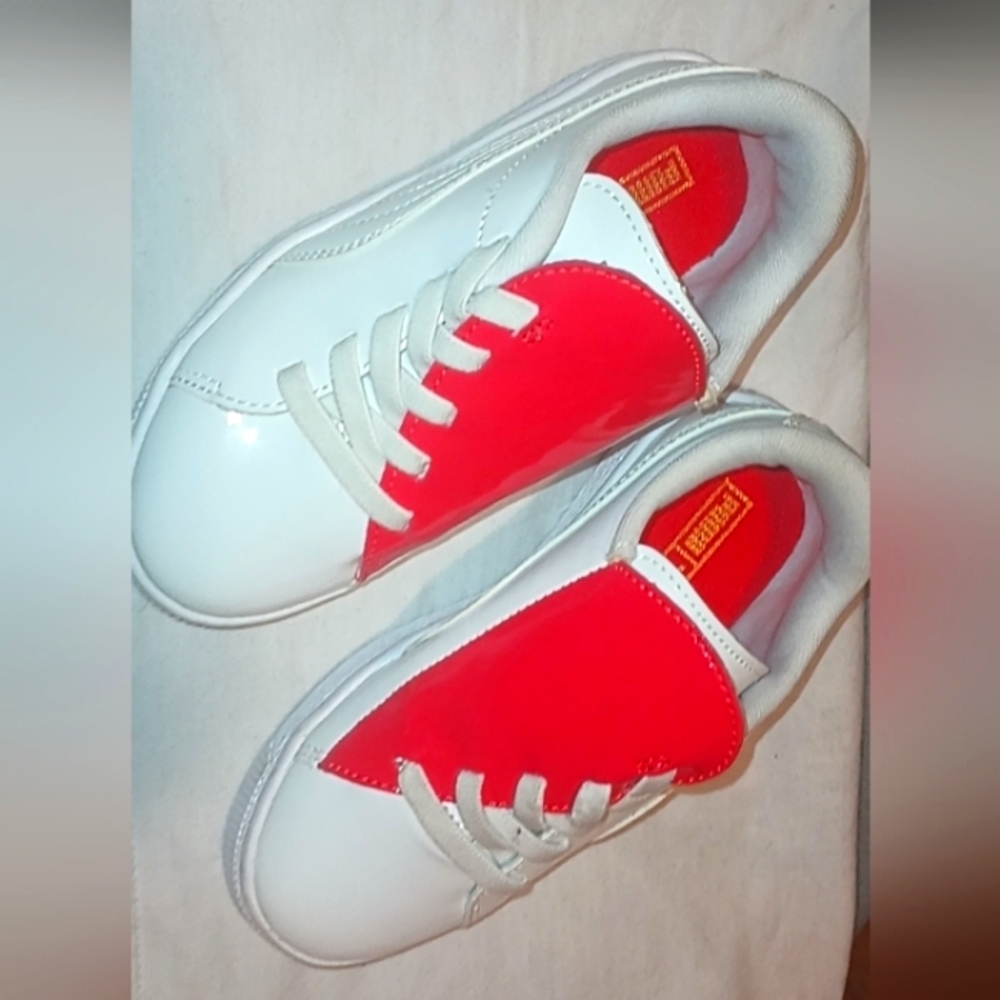 Red and white heart  size 13 Puma sneakers